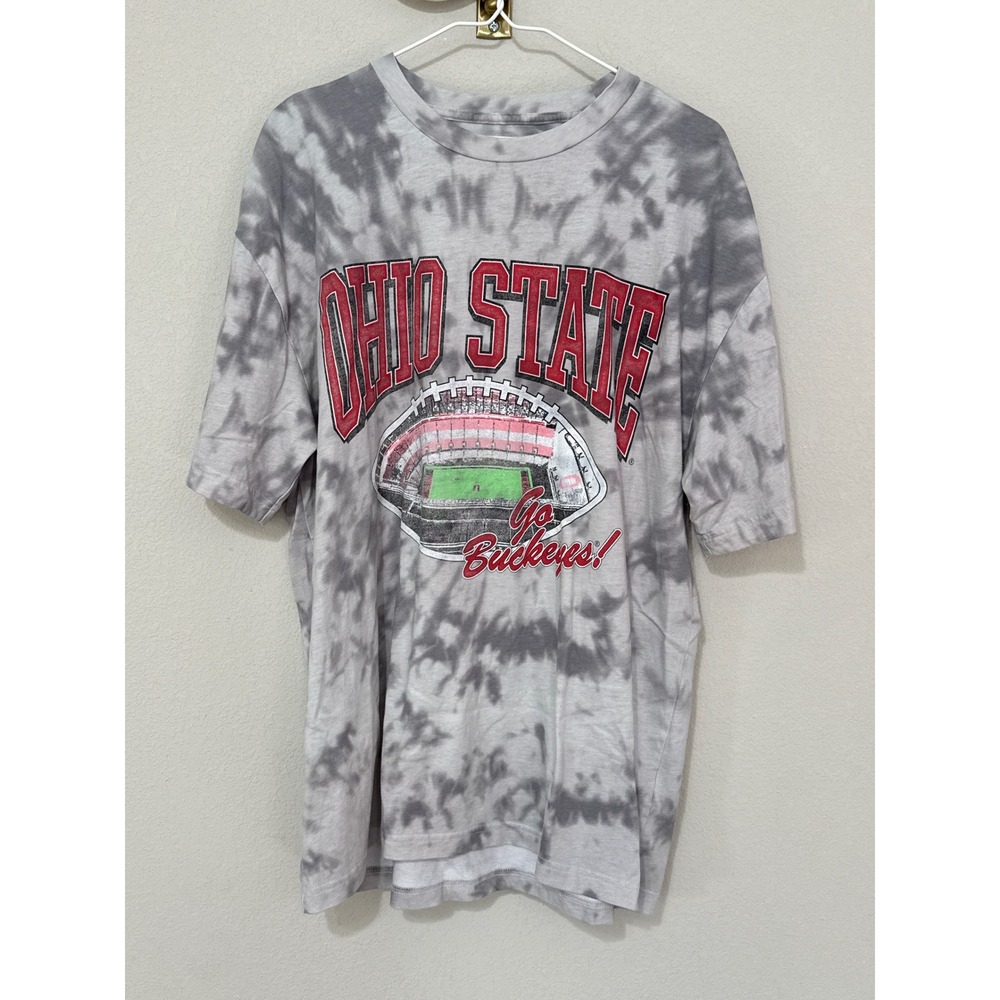 Hollister Ohio State Buckeyes T-Shirt Mens Large Gray Tie Dye Boxy Fit NCAA